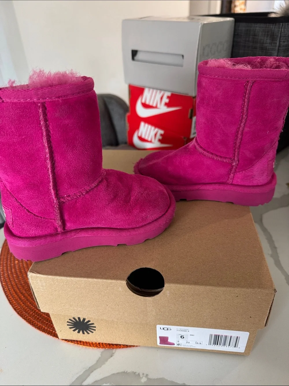 UGG Kids Suede Hot Pink Cozy Boots